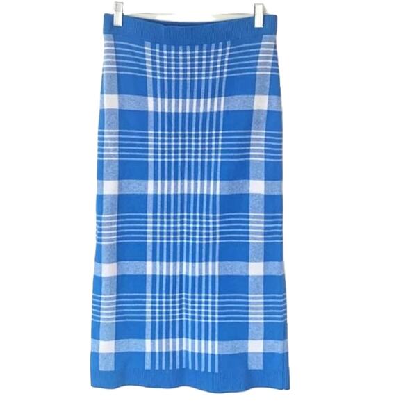 Halogen Pull On Straight Sweater Skirt Sz Medium in Blue White Hannah Plaid NWT - Picture 2 of 6